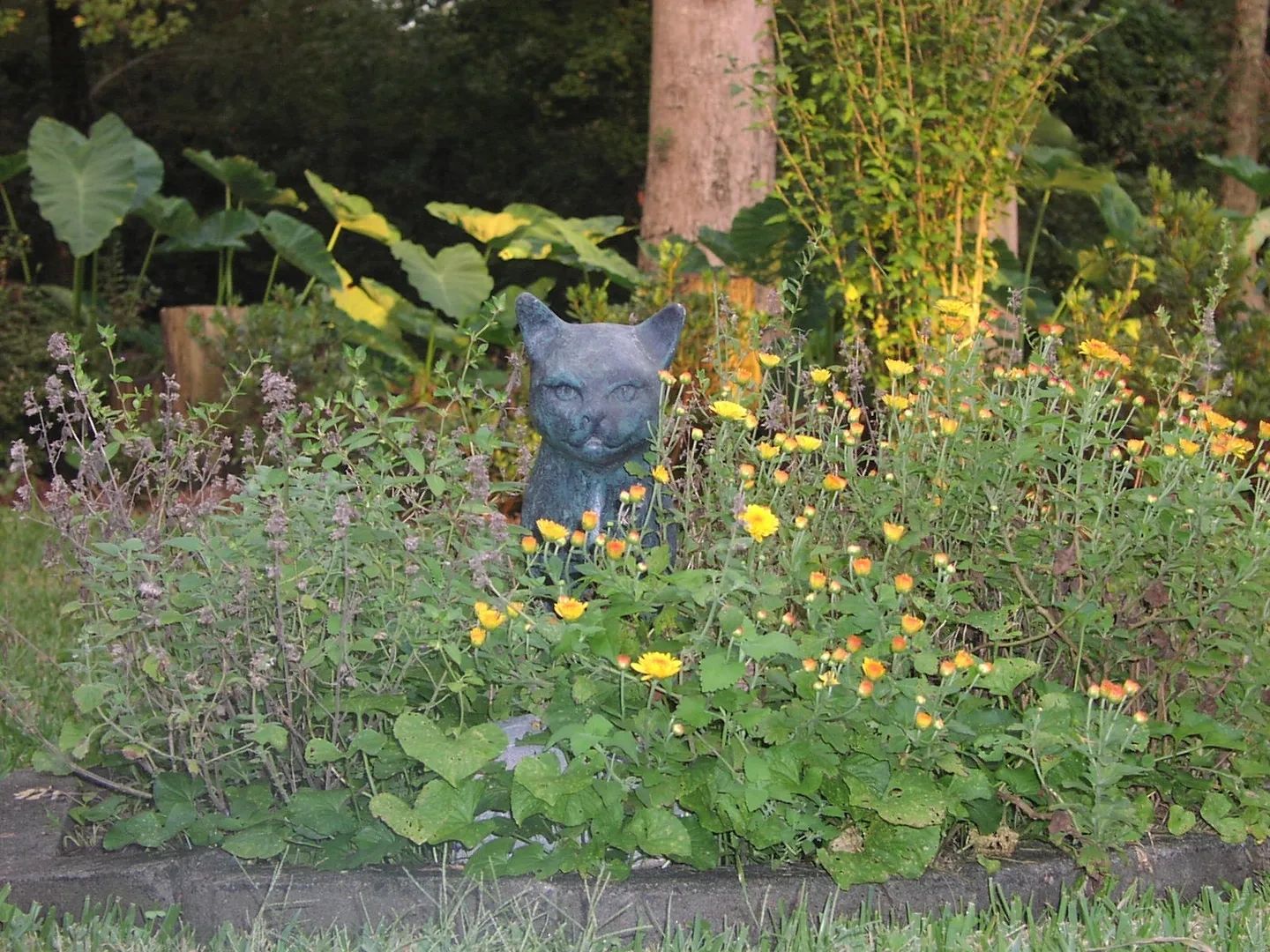 A cat statue for the symbol of love  in the lawn 