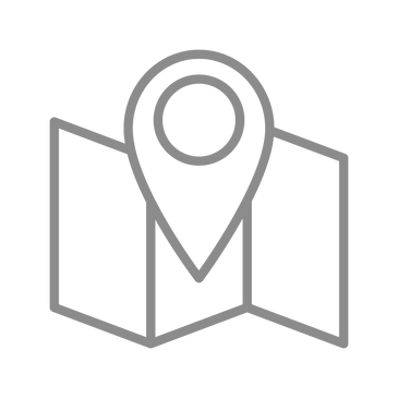 Gray map icon with a location pin on a transparent background.