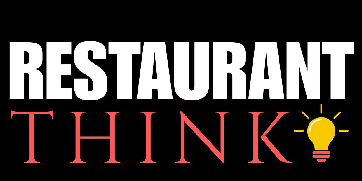 Bold text saying 'RESTAURANT THINK' with a light bulb icon.