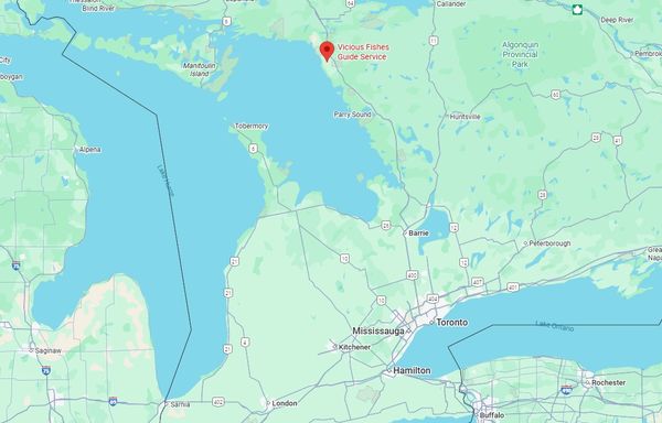 The Muskie Bunkie is located in Britt, Ontario, which is easily accessible by car.
