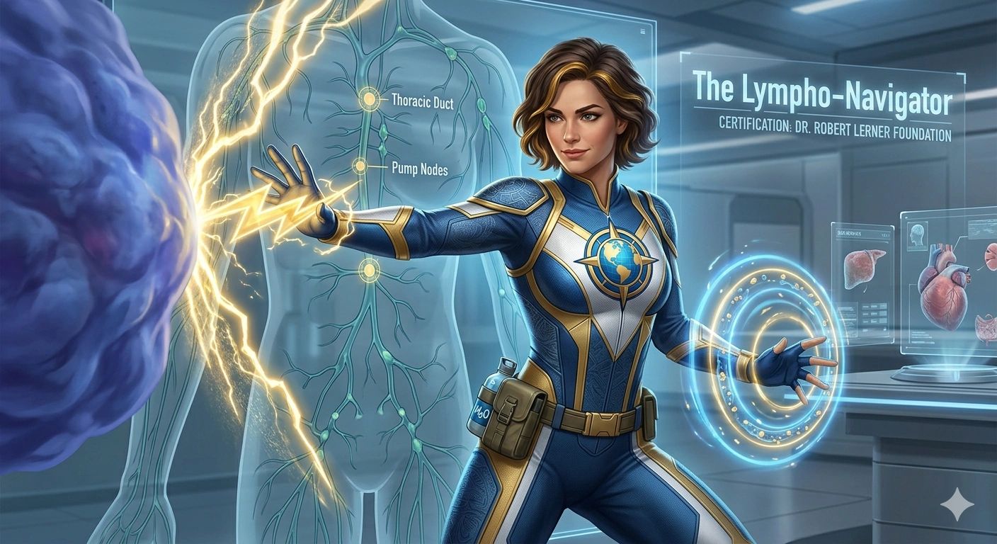 A superhero in blue and gold armor emits energy beams at a sphere