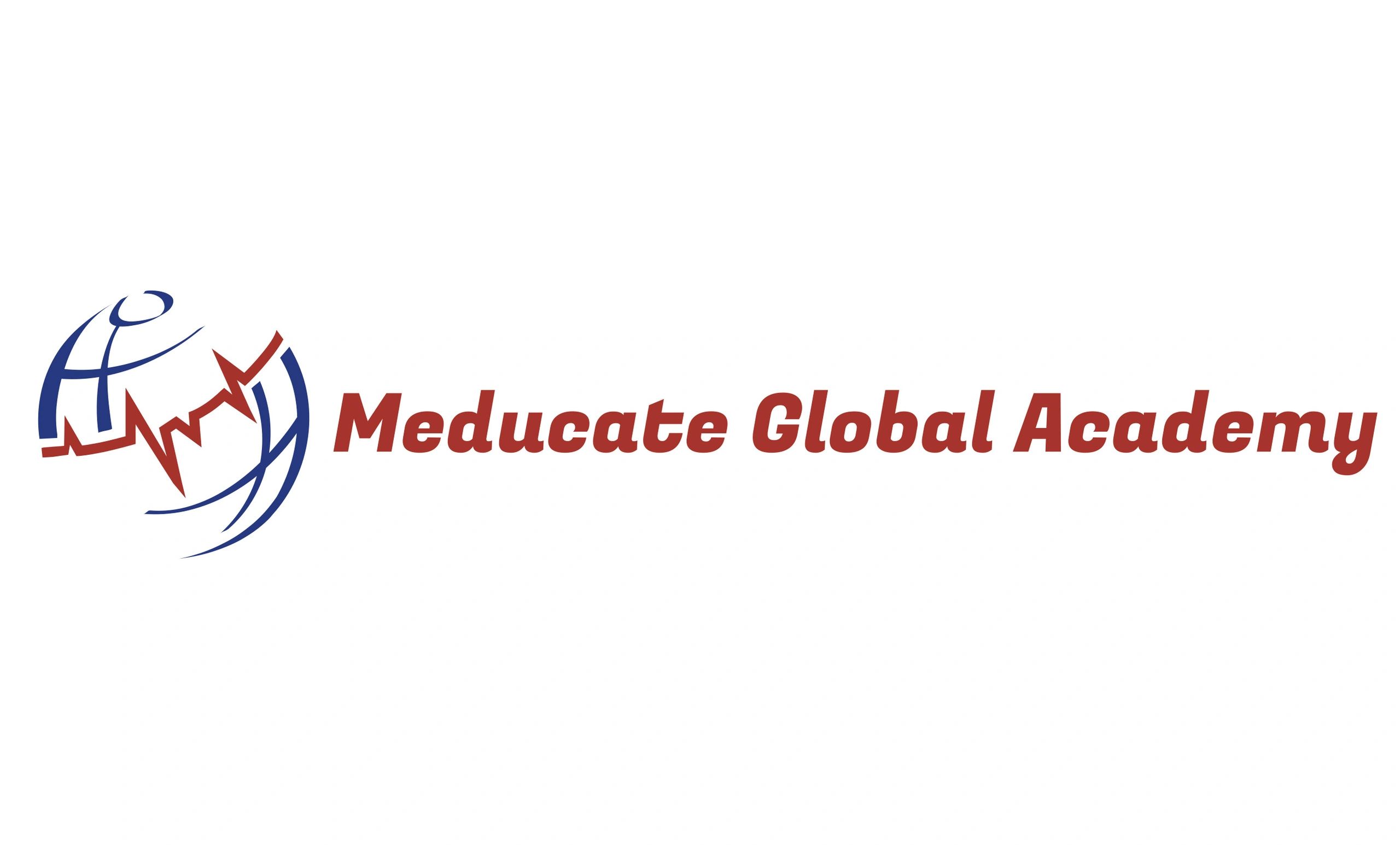 Logo of Meducate Global Academy combining a globe and heartbeat line.