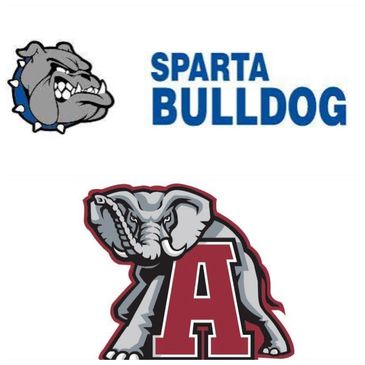 Logos of Sparta Bulldog and a gray elephant with a red 'A'.