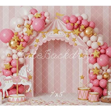 This carousel-themed backdrop adds a magical touch to cake smash sessions and birthday portraits. Wi