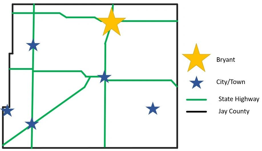 Map of Bryant, IN location in Jay County