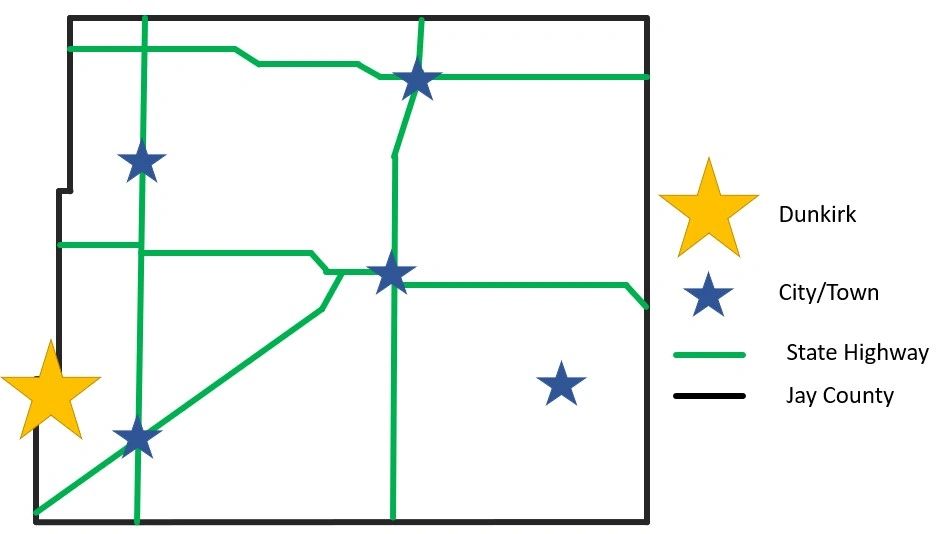 Map of Dunkirk's location in Jay County