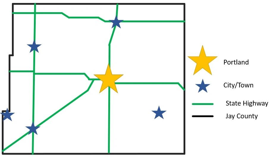 Map of Portland location in Jay County.