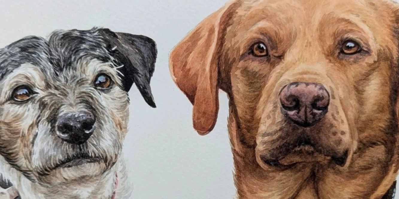Close up of a dog pet portrait of a handsome fox red Labrador, hand-painted by UK artist Jo Shepherd