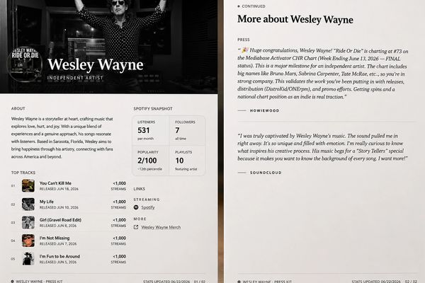 New artist press release with critic reviews only 4 weeks after first release. 