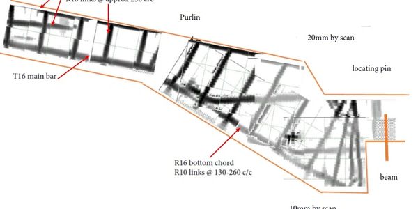 Portal frame scan data collected using Hilti Ferroscan electromagnetic scanning equipment.