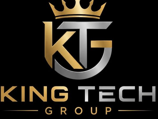 King Tech Group logo with gold and silver lettering and a crown on black background.