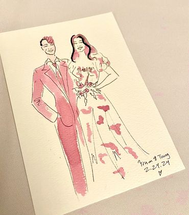 Live guest portrait wedding favor painted in red wine San Fransisco
