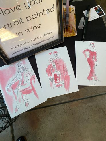 Live guest portraits painted in red wine Sonoma Napa