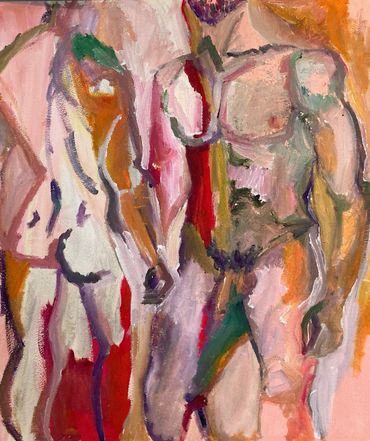 Two male figures
None facing front, one facing back