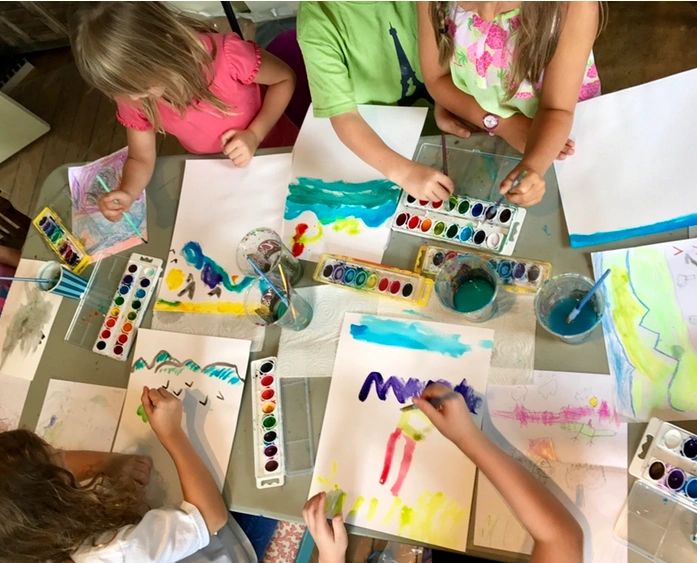 Children painting with watercolor