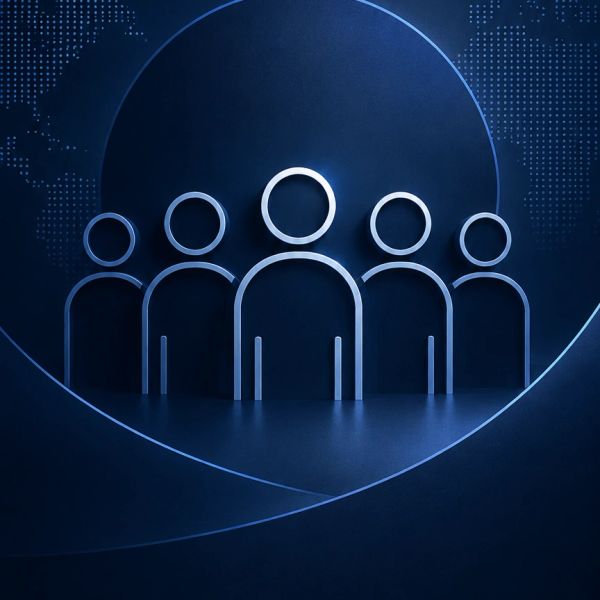 Íconos de personas en azul oscuro representando una comunidad.