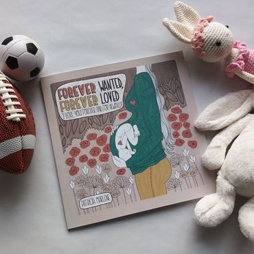 Illustrated card with heartfelt message surrounded by toys.