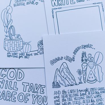 Hand-drawn inspirational and nature-themed illustrations and writings.