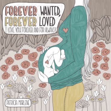 Illustration of a pregnant woman with a baby inside and loving message.