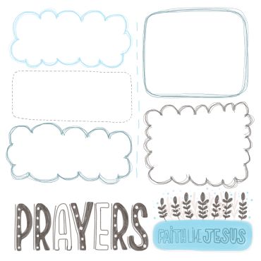 Hand-lettered religious phrase with decorative frames and plant illustration.