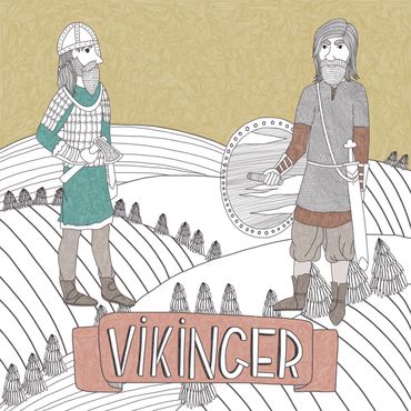 Illustration of two Vikings in traditional armor and clothing.