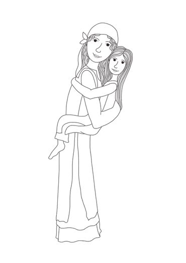 A person holding a child in an embrace, both smiling.
