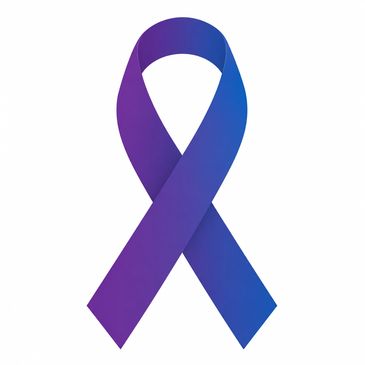 A purple and blue awareness ribbon symbolizing support and awareness.
