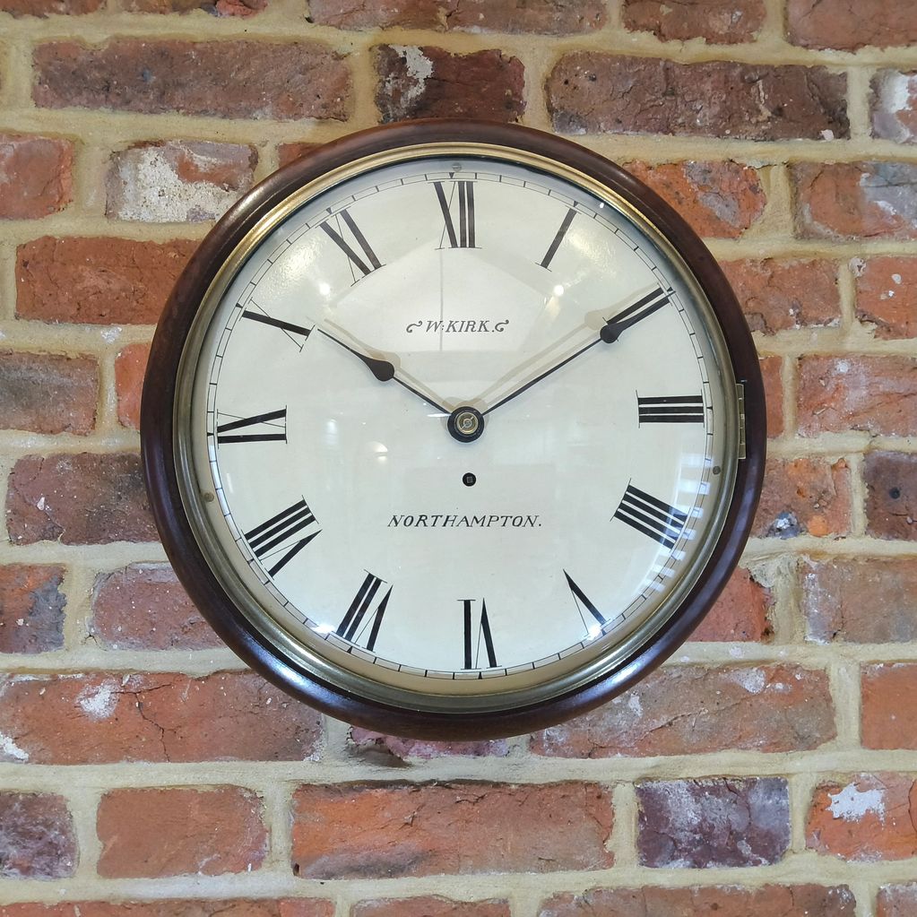 Victorian Convex Dial English Fusee Wall Clock, by William Kirk, Nottingham around 1860.
