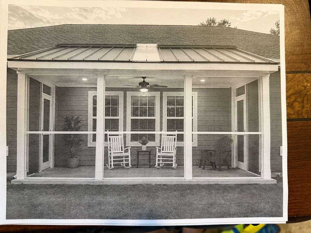 Concept drawing of a custom screened porch addition designed to complement the existing home.