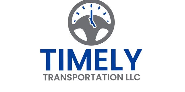 Logo of Timely Transportation LLC with a clock and steering wheel.