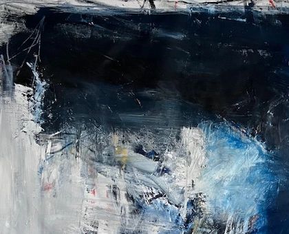 black and blue and white abstract painting
