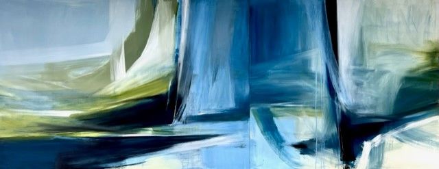 blue, green, white horizontal painting