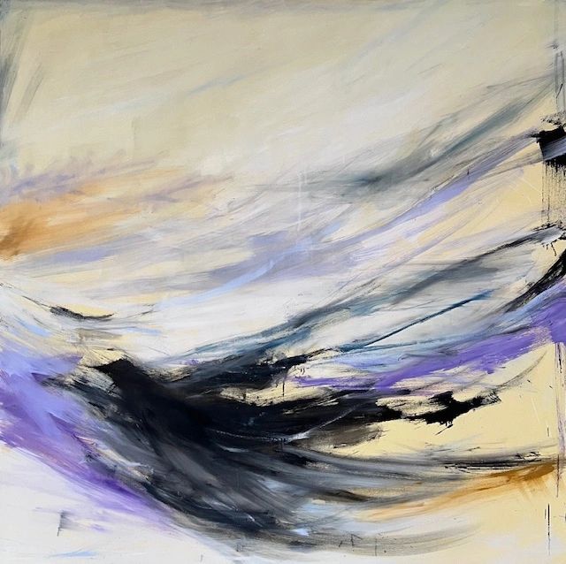 large oil painting of black bird