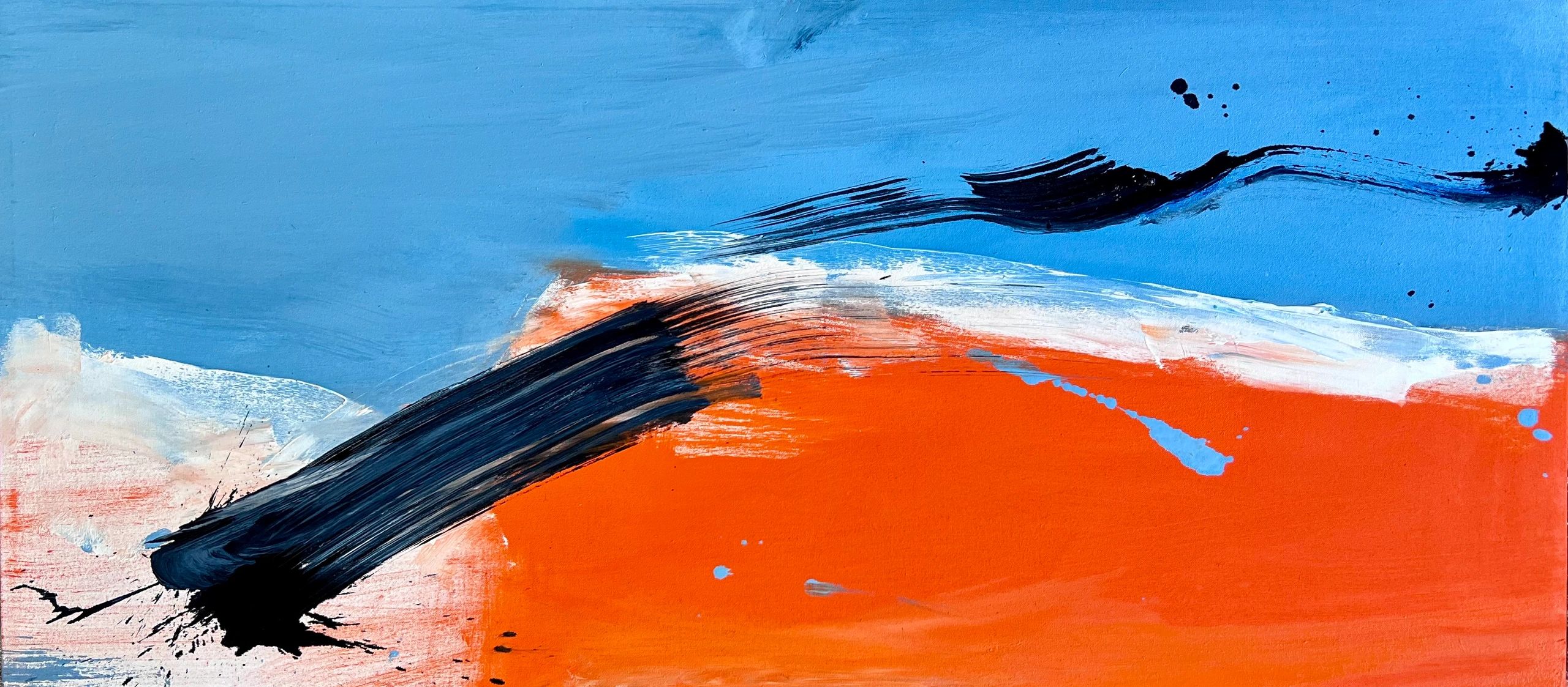 orange and blue horizontal oil panting