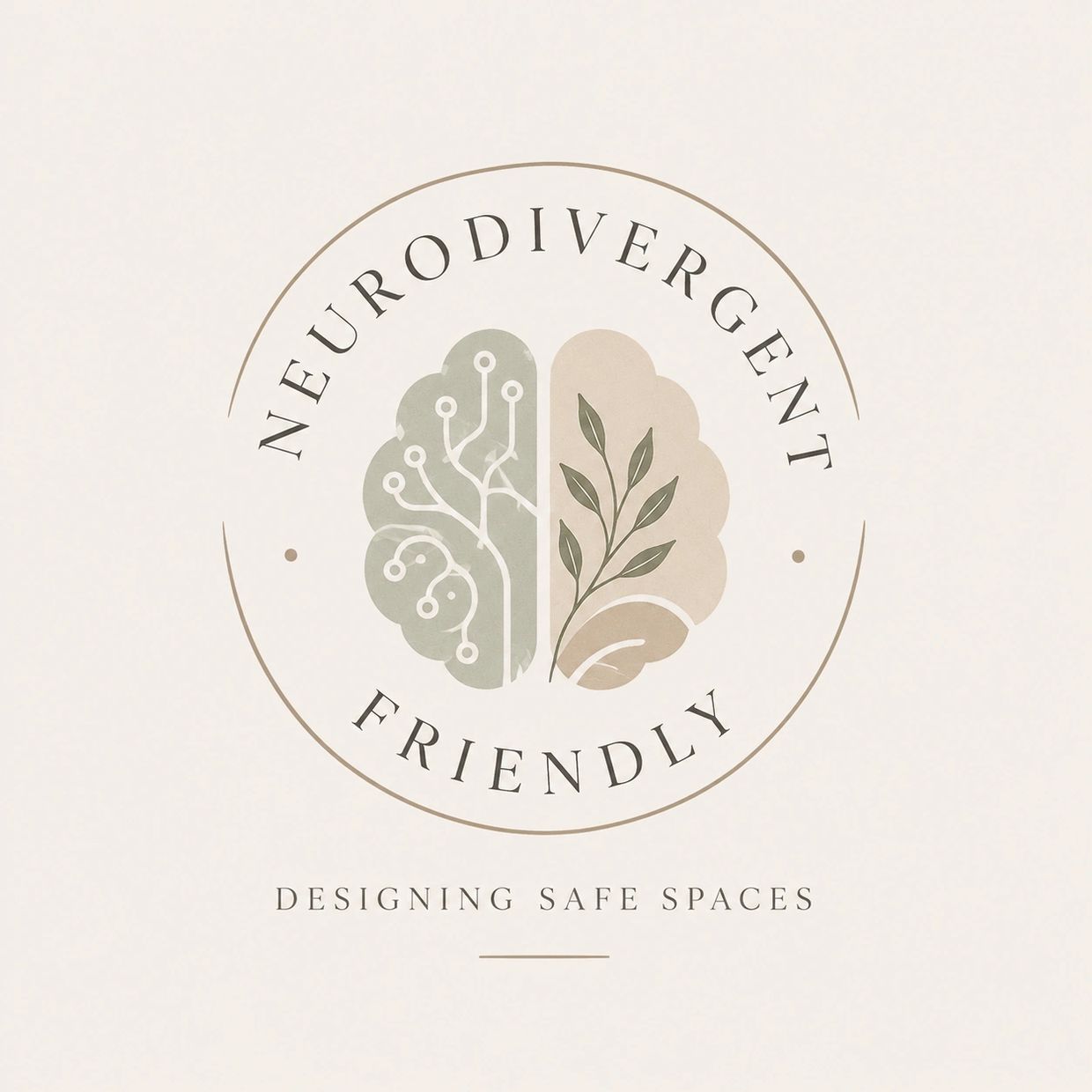 Logo with brain illustration and text 'Neurodivergent Friendly'.