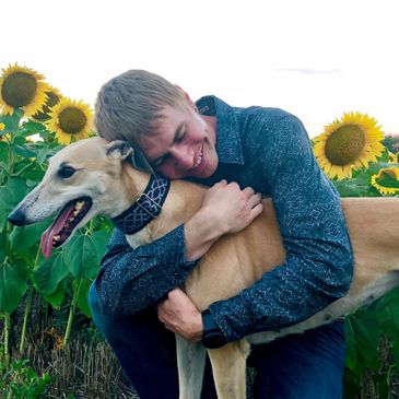 Kris Mueller with a Greyhound