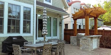 Dining table and chairs outside the house