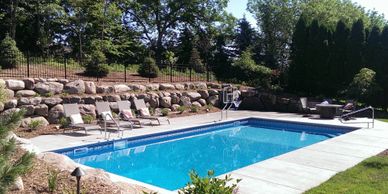 Long view of swimming pool on the display