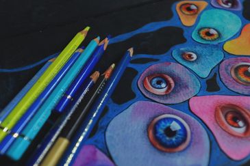 A painting human eyes with pencil