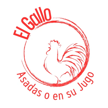Red rooster logo with text "El Gallo Asadas o en su Jugo".