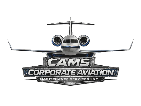 Logo of CAMS Corporate Aviation Maintenance Services featuring a jet aircraft.