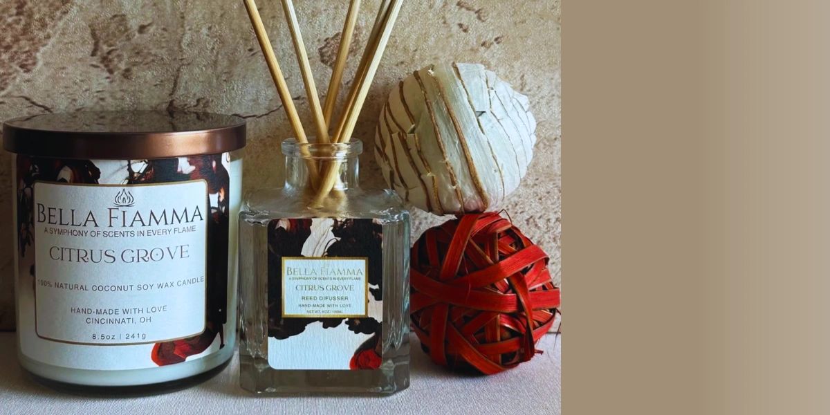 Bella Fiamma luxury coconut soy candles, clean and phthalate-free fragrances and body care