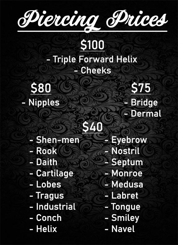 Price List Tattoo 46 Piercing Prices In City Ink Piercing Prices 2025