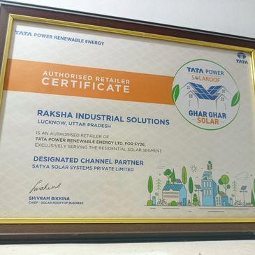 Certificate of authorization for Raksha Industrial Solutions from Tata Power Renewable Energy.