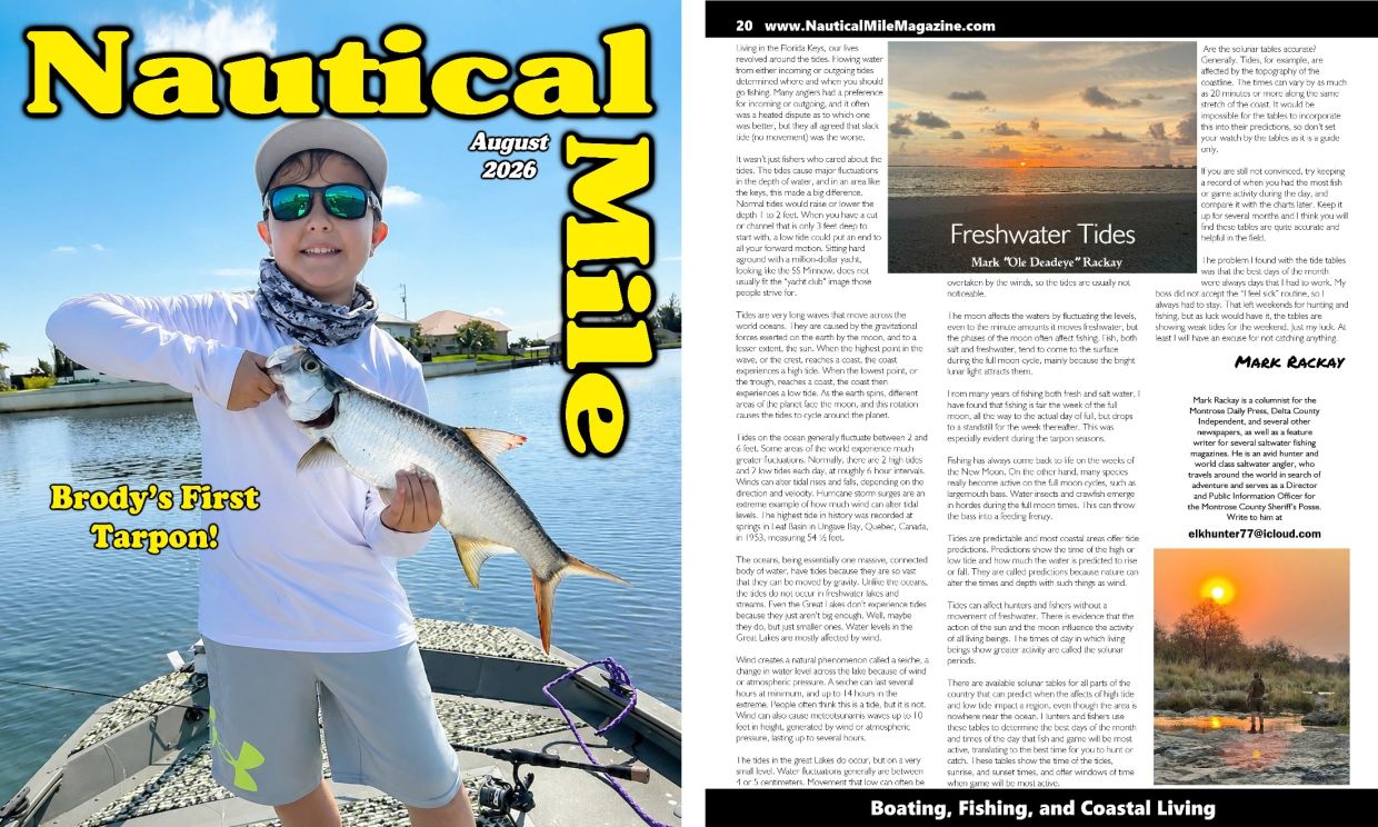 A boy proudly holds his first tarpon, featured on Nautical Mile magazine cover.