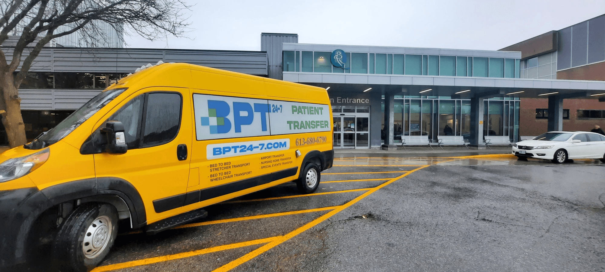 Non-emergency stretcher ambulance at Queensway Carleton Hospital, Ottawa