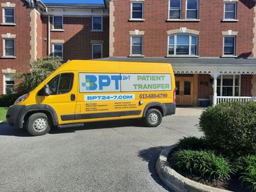 Our Ambulance Stretcher van completing patient transfer to retirement home in Toronto, Ontario