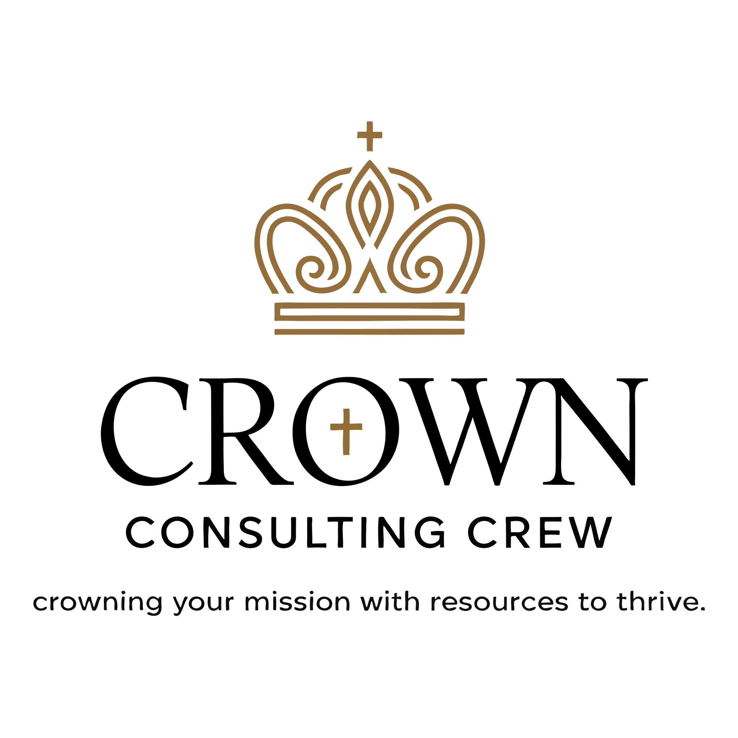 Elegant logo of Crown Consulting Crew with a gold crown and tagline.