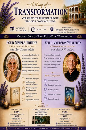 Workshop flyer for personal growth and healing events in Richmond, VA, July 2026.