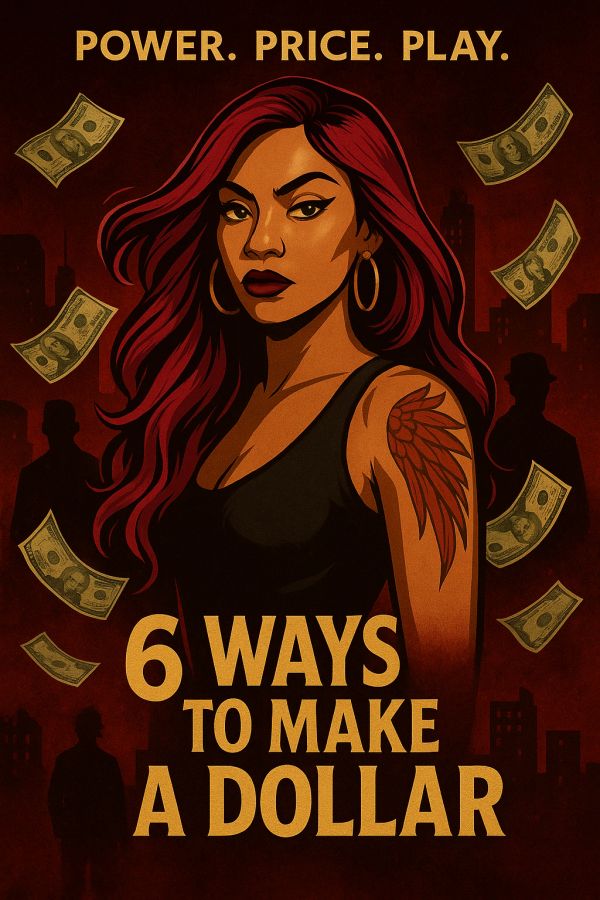 Illustration of a confident woman with money and text.